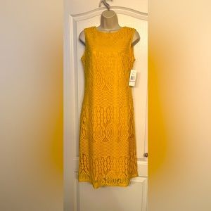 Sharagano Dress Embroidered detail sleevless yellow NWT